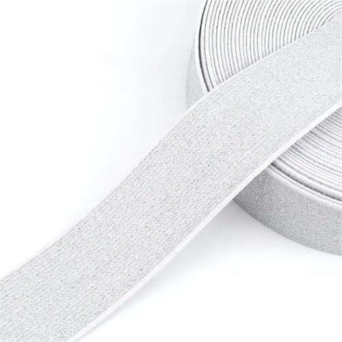 Goma Elastica Costura Banda elástica con purpurina de 5/10 m (10-50 mm) for coser, bandas goma, prendas, pantalones, cinturones, cintas elásticas, accesorios bricolaje(WhiteSilver,10Meters,50mm)