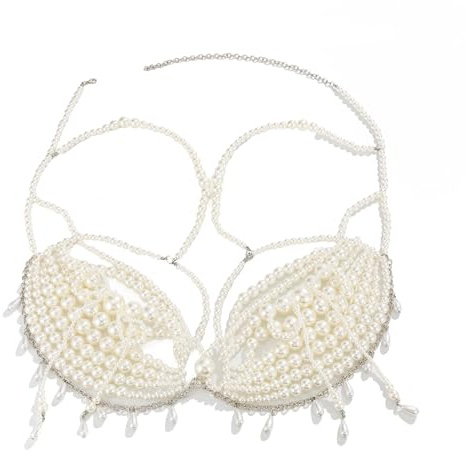 Körperkette mit Perlen, Strand-Bikinis, Brust-, Taillenketten, Zubehör für Damen, Körperkette, BH-Schmuck für Frauen, One Size, Wie beschrieben, Wie beschrieben