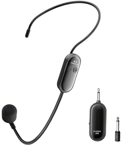 XIAOKOA Micrófono De Diadema Inalámbrico, 2,4 GHz Micrófonos para Enseñanza | Carga USB-C, Transmisión de 30 m, Compatible con Sistemas de PA Altavoces Amplificadores, para Enseñanza Guiadas Yoga Fitness