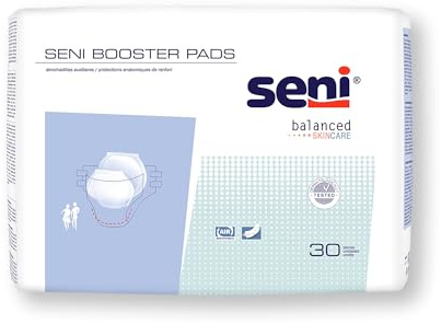 Seni Unisex Incontinence Booster Pad, 25 Length, 120 Count (4 Packs of 30), Enhances Absorbency of Adult Briefs and Underwear, Super Absorbent Core, for Men and Women