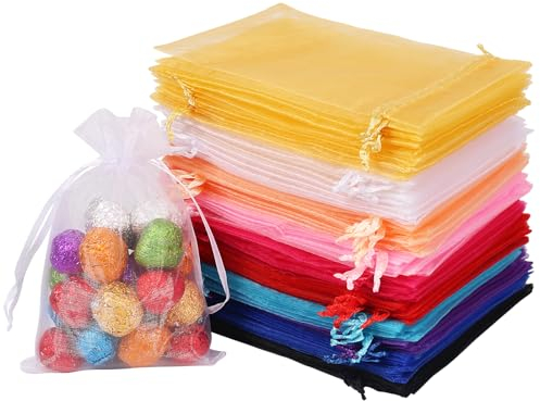 Organzasäckchen 10x15, 100 Stück Kleine Tüten Organza Säckchen zum Befüllen Geschenk Organzabeutel für Süßigkeiten Party Hochzeit Bonbonsbeutel, Schmuckbeutel Geschenkbeutel(Bunt)