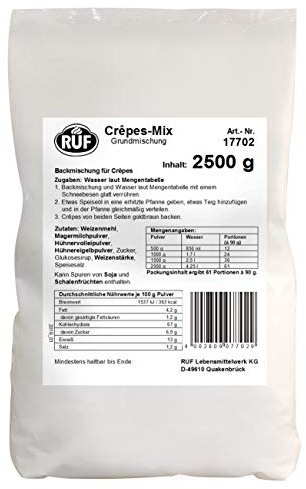 RUF Crêpes-Teig, Großpackung, Backmischung für Crêpes oder Pfannkuchen, einfache Zubereitung mit Wasser, für Großküchen, Hotels und Restaurants, 2500g