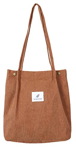 Etercycle Cord Umhängetasche Damen, Schultertasche Groß Cord Tasche Lässige Tote Handtasche Fashion Stofftasche für Alltag, Büro, Schulausflug und Einkauf (Braun)