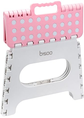 BISOO Sgabello Pedana per Bambini per Adattatore WC Riduttore WC - Sgabello Pieghevole - Sedile per la Toilette o Il Bagno - Carino - Fino a 120Kg (Rosa/L’altezza 22 cm)