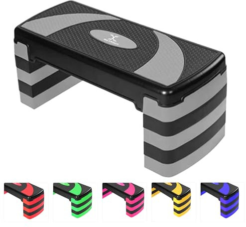 MAXSTRENGTH Passeggino aerobico - 5 altezze regolabili (da 10 cm a 30 cm) - Piattaforma antiscivolo per allenamenti a casa, cardio, yoga, allenamento