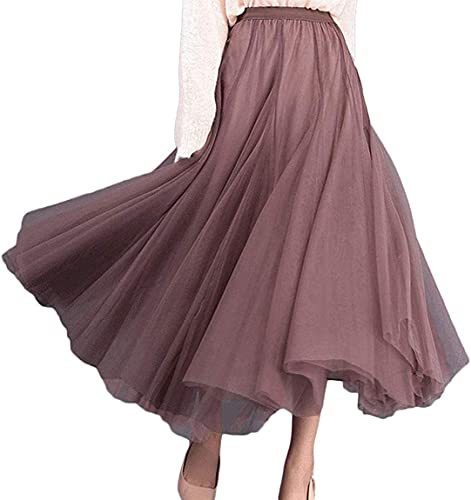 Dazzerake Gonna in Tulle Donna Elegante Morbida Gonna Lunga Estiva Tutu Vintage Taglia Unica (Marrone Chiaro, Taglia Unica)