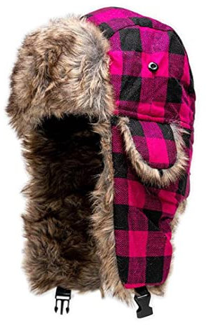 SA Company Trappermütze Wintermützen für Damen & Herren | Uschanka Russische Mütze | Kunstfellmütze mit Ohrenklappen (Snow Camo), Lumberjack Pink, Einheitsgröße