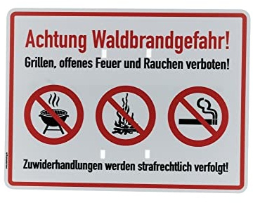 PP-Platte Warnhinweis Verbot Schild Achtung Waldbrandgefahr einfache Montage mit Kabelbindern | 30x22,5cm