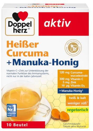 Doppelherz Heißer Curcuma und Manuka-Honig | Vitamin C und Zink zur Unterstützung der normalen Funktion des Immunsystems - heiß und kalt - 10 Beutel