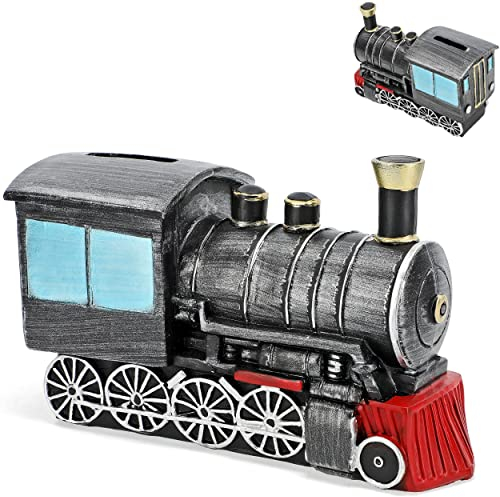 alles-meine.de GmbH große Spardose Eisenbahn/Zug/Lokomotive mit Verschluss - aus Kunstharz/Polyresin - 17 cm - stabile Sparbüchse - Sparschwein - für Kinder & Erwachsen..
