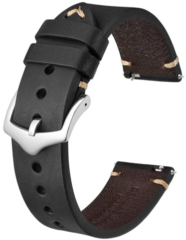 BISONSTRAP Uhrenarmband für Herren, Handgefertigte Stiche Leder Armband, Schnellverschluss, 18mm 20mm 22mm