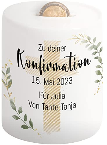 True Statements Spardose Konfirmation personalisiert mit Name & Datum – Elegante Sparbüchse Geschenk Jungen Mädchen