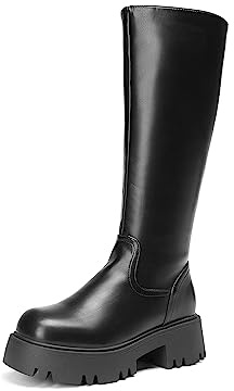DREAM PAIRS Knee High Boots, Comfortable Chunky Platform Round-Toe Side Zip Boots for Women,Size 9.5,Black,SDKB2301W