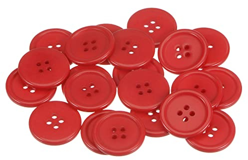 sourcing map 50 Stück Knöpfe 25 mm Nähknöpfe Rot Flach Runde Bastelknöpfe | Harz Kunststoffknöpfe, 4 Loch, zum Nähen Bekleidung Hosen Anzüge Jacke Hemden Mantel Blazer Stricken Kardigans