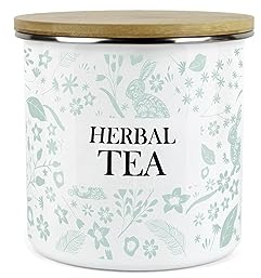 Purely Home Wild Rabbits Herbal Tea Canister - Green Metal Enamel Medium Sized Kitchen Food Storage Container