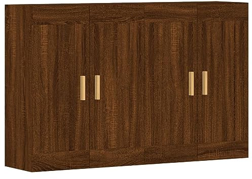 vidaXL Wandschrank 2 STK., Hängeschrank mit viel Stauraum, Sideboard für Wohnzimmer, Schrank Wandmontage Lagerschrank Kommode, Skandinavisch, Braun Eichen Optik Holzwerkstoff