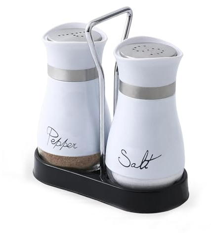 2 Stück Salz- und Pfefferstreuer Set aus Glas und Edelstahl Salzstreuer Pfefferstreuer Gewürzstreuer Camping Zuckerstreuer Küchenzubehör (Weiß)