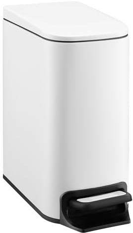 TIPGO Slim Bathroom Trash Can with Lid Soft Close, Step Pedal, 6 Liter / 1.6 Gallon Stainless Steel Trash Bin, Small Garbage Cans for Bedroom, Office, Kitchen (White)