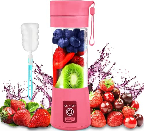Upgrade Pink Portable Blender for Shakes, Smoothies & Travel - 6-Blade Mini Blender with USB Interface