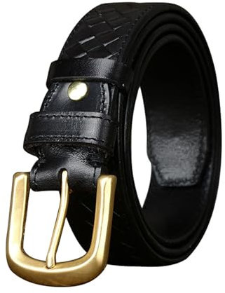NALANY Schmaler Taillengürtel Flechtgürtel Verstellbarer Geflochtener Dünner Gürtel Schmaler Ledergürtel Mit Gold Metallschnalle Für Damen Und Herren Breite 3.3cm Dick 4mm(110cm/waist:37, Black)