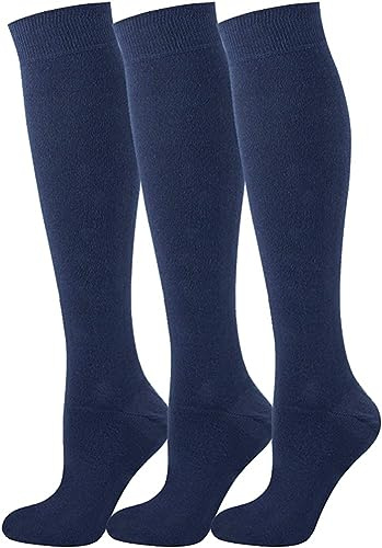Calzini alti da donna in misto cotone e lycra, altezza al ginocchio, per rientro a scuola, uniformi, feste, calzini lunghi per ragazze, 39-42, Marina Militare, 6-9