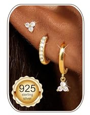 FUNEIA Ohrringe Silber 925 Set für Damen 14K Vergoldet Kleine Creolen Ohrstecker Silber Gold mit Zirkonia Anhänger Stapelbar Wasserfest Stecker Ohrringe Set für Mehrere Ohrlöcher Schmuck Geschenk