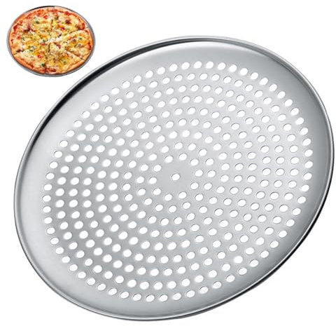 KYEQATY Teglia per pizza con fori Teglia per pizza rotonda da 40 cm in acciaio antiaderente con fori perforati per cottura torta pizza più croccante Server Home Supply