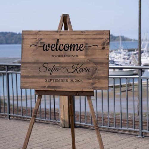 Pahdecor Panneau de bienvenue en bois personnalisable pour mariage, cérémonie et réception, panneau de mariage, panneau de fête prénuptiale, ajoutez les noms des jeunes mariés et bons vœux