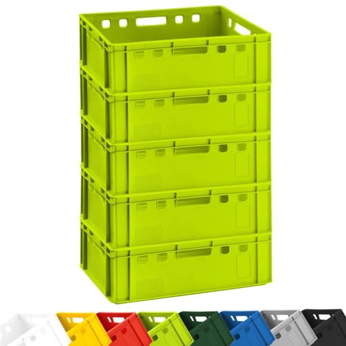 BURI 5 x köttlådor E2 slaktarlåda 60 x 40 x 20 cm livsmedelssäker, robust, stapelbar – universell förvaringslåda eurobox från Tyskland (ljusgrön)