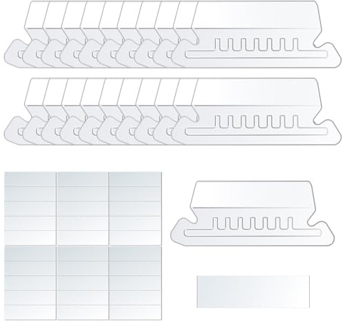 PMTFUMY Transparente PVC-Etikettenhalter (50 Ordner + Etiketten), transparente Hängeregister, repositionierbare Etikettenregister für Aktenschränke und Hängemappen, 100 Stück
