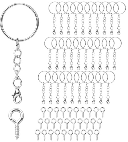 30-Teiliges Set Mit SchlüSselringe 25mm Und 30-Teiligen Set Mit Schraubösen, Schlüsselringe Mit Kette, Schlüsselanhänger Kette, Geeignet für Diy-Bastelzubehörketten