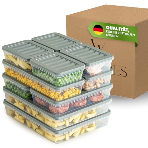 Viwares Stapelbare Gefrierdosen 10er Set, Frostfest bis -25°C | Gefrierfach & Kühlschrank Organizer mit Deckel, Wiederverwendbare Frischhaltedosen, Lebensmittel frisch - geruchsfrei lagern