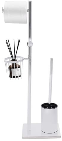 Donened - Porte-papier toilette debout en acier inoxydable argenté - Avec brosse WC - Support de papier toilette autoportant en acier inoxydable - Pour la maison, la chambre d'amis