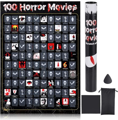 Póster de las 100 mejores películas de terror para rascar, lista de deseos de horrores de todos los tiempos, desafío de películas imprescindibles, gran regalo de películas de miedo para los amantes