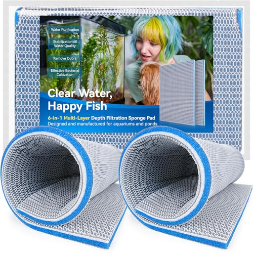 Borlech 8-lagiges, schnell wirkendes Aquarium-Filter-Pad, zuschneidbar, für Aquarium, Teich, Ölwanne, schnelles Polieren von Wasser in Stunden, 40 x 30 x 1,5 cm, 2 Stück