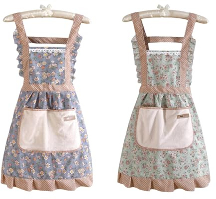 Vimmvid 2 Stück Schürze mit Taschen, Küchenschürze Damen, Apron Women, Kochschürze Damen, Kittelschürze für Männer Küche Restaurant Café