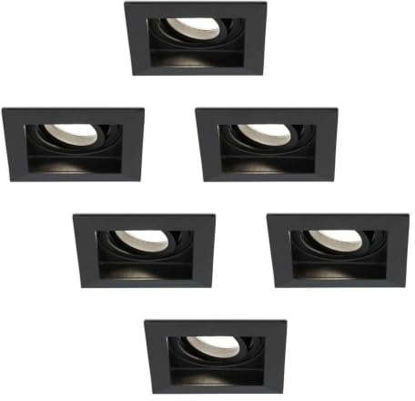 HOFTRONIC - Fresno - 6er LED Einbaustrahler Eckig Schwarz - GU10 4000K Neutralweiß - Schwenkbar Dimmbar - 4 Watt 345 Lumen - Deckenstrahler für Wohnnzimmer, Schlafzimmer und Küche