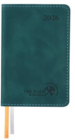 POPRUN Mini Taschenkalender 2026 Klein 12 x 8 cm - auf Deutsch - Kalender 2026 A7 Softcover mit PU-Leder - Terminplaner mit 70 GSM Papier - Petrolgrün