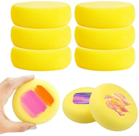 6 Stück Malschwamm, Synthetischer Kunst Schwamm, Runder Schwamm Set, 7.5cm Malzubehör Schwämme, Weicher Saugfähiger Malschwamm Schwämme Tupfpinsel, Gelb Schwammpinsel für Handwerk Keramik Aquarell Ton