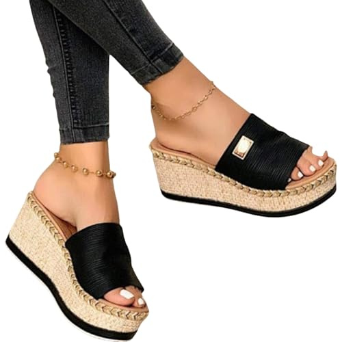 Platform Sandals For Women 2025,High Heels Open Toe Espadrilles Wedges Boho Casual Comfortable Slip On Slide Sandals For Women Summer Dressy Beach Vacation Shoes