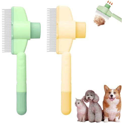 2 Stück Fellblitz Bürste, Katzenbürste, Fellblitz Bürste Katze, Selbstreinigende Haustierbürste Für Langhaar Und Kurzhaarkatzen, Ideal Für Tägliche Fellpflege Und Flohbekämpfung (1 Grün, 1 Gelb)