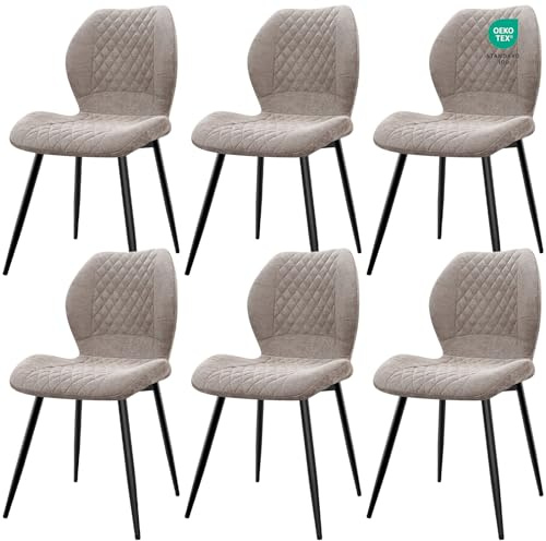 JIJIAN set di 6 Sedie da Pranzo Imbottite in Lino Naturale, Design Ergonomico Moderno per Cucina, Sala da Pranzo, Soggiorno, Camera da Letto, Reception, Marrone