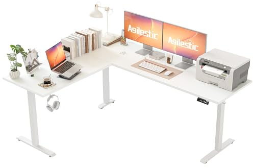 Agilestic L-förmig Höhenverstellbarer Schreibtisch mit den Maßen 150 x 125 cm, Ergonomischer Computertisch mit Stehen und Sitzen, Konzipiert für Eckräume, Weiß