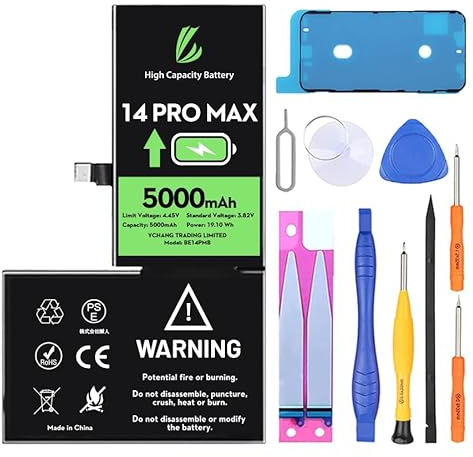 LL Trader Batterie pour iPhone 14 Pro Max, 5000mAh Batterie Haute Capacité avec Outils de Réparation