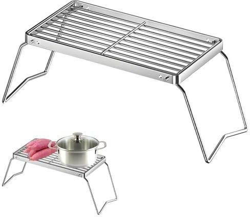 Klappbarer Grillrost 30 x 16 cm Campinggrillrost, Outdoor Grillgitter zum Aufstellen Rost Strandgrill, Tragbarer Lagerfeuergrill für Camping Trekking Garten und Outdoor Grill-Spaß