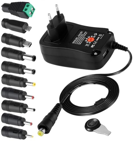Adaptador de Corriente Universal de 30W, Transformador de polaridad inversa con Puerto USB 5V 2A para Dispositivos electrónicos domésticos de 3V, 4,5V, 5V, 6V, 7,5V, 9V y 12V, cámaras de vigilancia