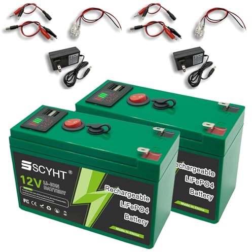 SSCYHT Lithium Battery 12V 12Ah 6Ah 8Ah 15Ah 10Ah LiFePO4 Battery 12V Replacement Batteries for Backup Power for 50W - 180W Motor Kit with USB Port Display and Switch,12V12Ah 2Pack