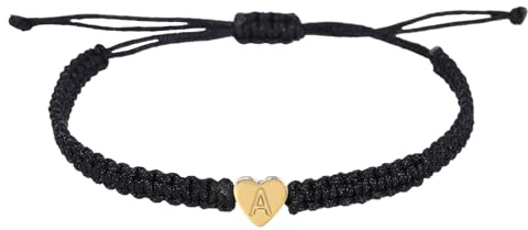 PATIKIL Heart Initial Bracelets for Men, Adjustable Handmade Rope Braided Initial String Bracelets for Women Men