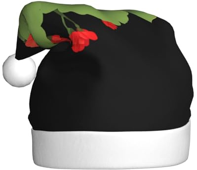 Adult plush Christmas hat YYHWHJDE Red Begonia flowers Printing soft and comfortable for parties dances Halloween