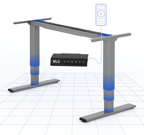 FLEXISPOT Höhenverstellbarer Schreibtisch Gestell Dual-Motor, 3-stufiges Premium Steh-Sitz Tischsystem mit USB, leise Profi-Technik für stabile, designorientierte Arbeitsplätze (Grau)